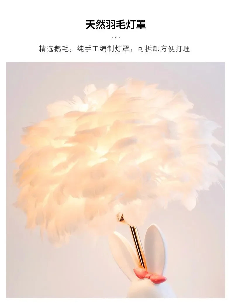 Afralia™ Rabbit Feather Bed Headlight: Cute Girl's Bedroom Desk Atmosphere Light