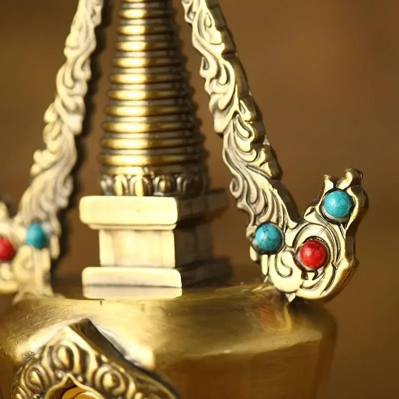 Afralia™ Tibetan Stupa Buddhist Statue with Pearl Inlay - Spiritual Desktop Decor