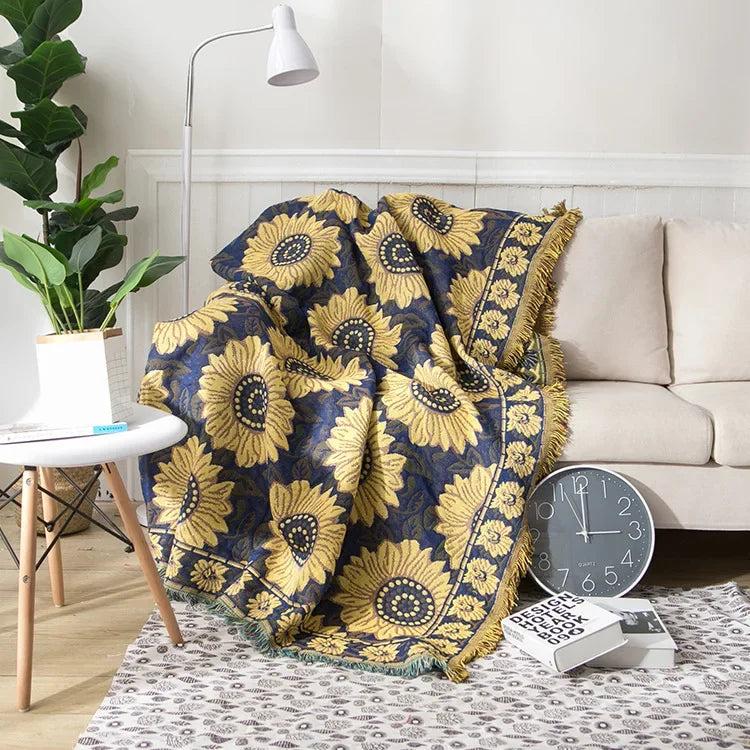 Afralia™ Luxury Knitted Sunflower Sofa Blanket - Pastoral Style Decorative Bedspread