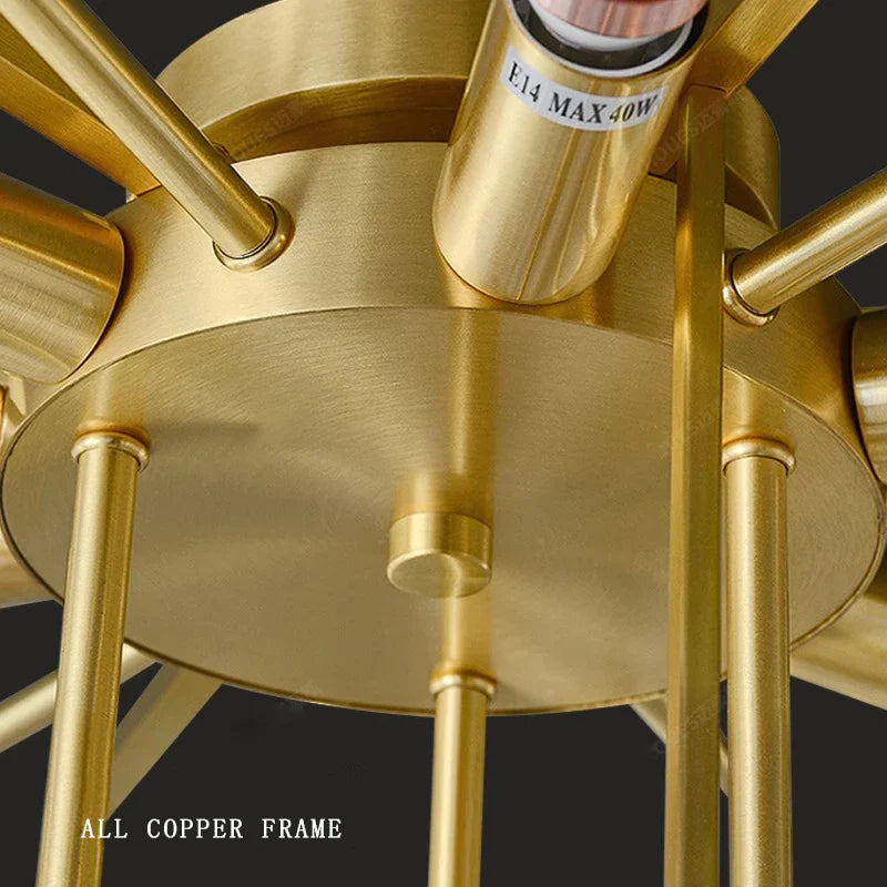 Afralia™ Copper Glass Ceiling Chandelier Dimmable Luxury Round Home Decor Lighting