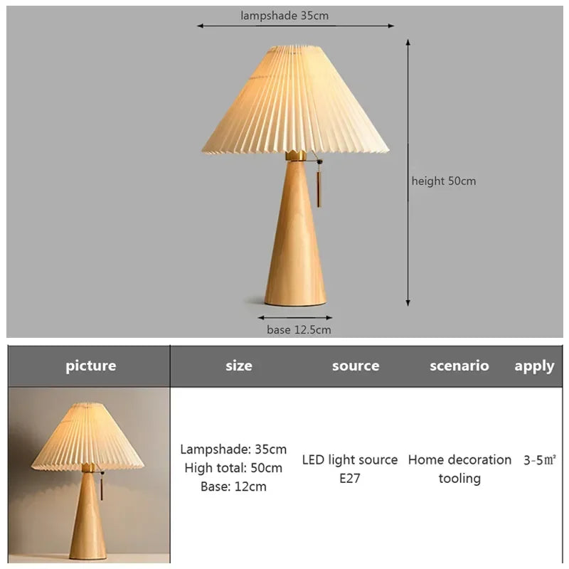 Afralia™ Nordic Retro Pleated Table Lamp - Solid Wood Desk Light for Bedroom and Living Room