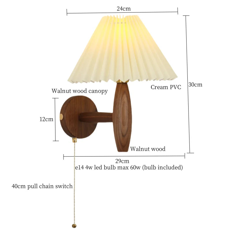 Afralia™ Cream PVC LED Wall Lamps Japanese Walnut Wood Applique Murale