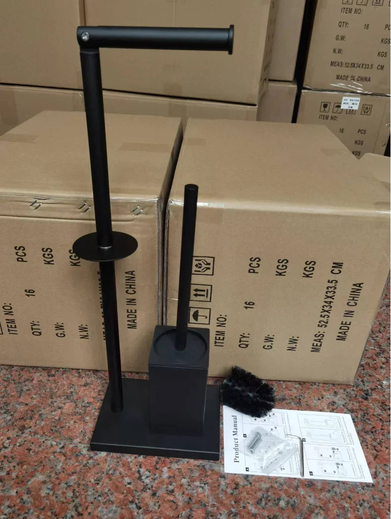 Afralia™ Stainless Steel Toilet Brush & Paper Towel Holder Stand