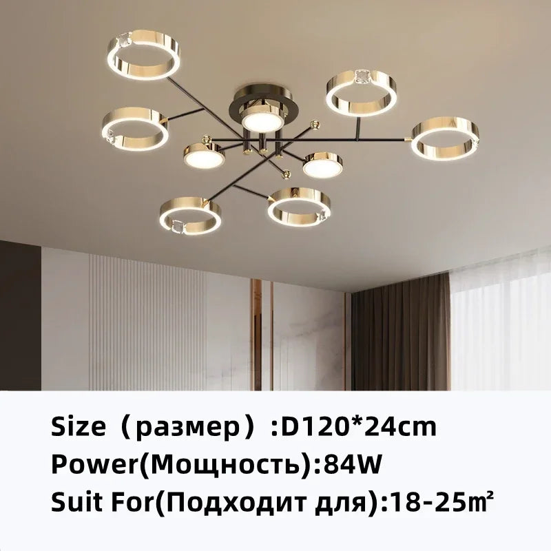Afralia™ Gold Plated Chandelier with Remote Control, Crystals Decoration for Living Room
