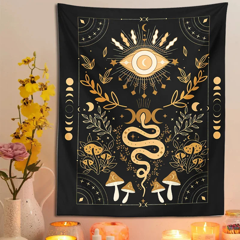 Afralia™ Mystical Moon Phase Moth Eye Tapestry - Witchcraft Aesthetic Home Decor