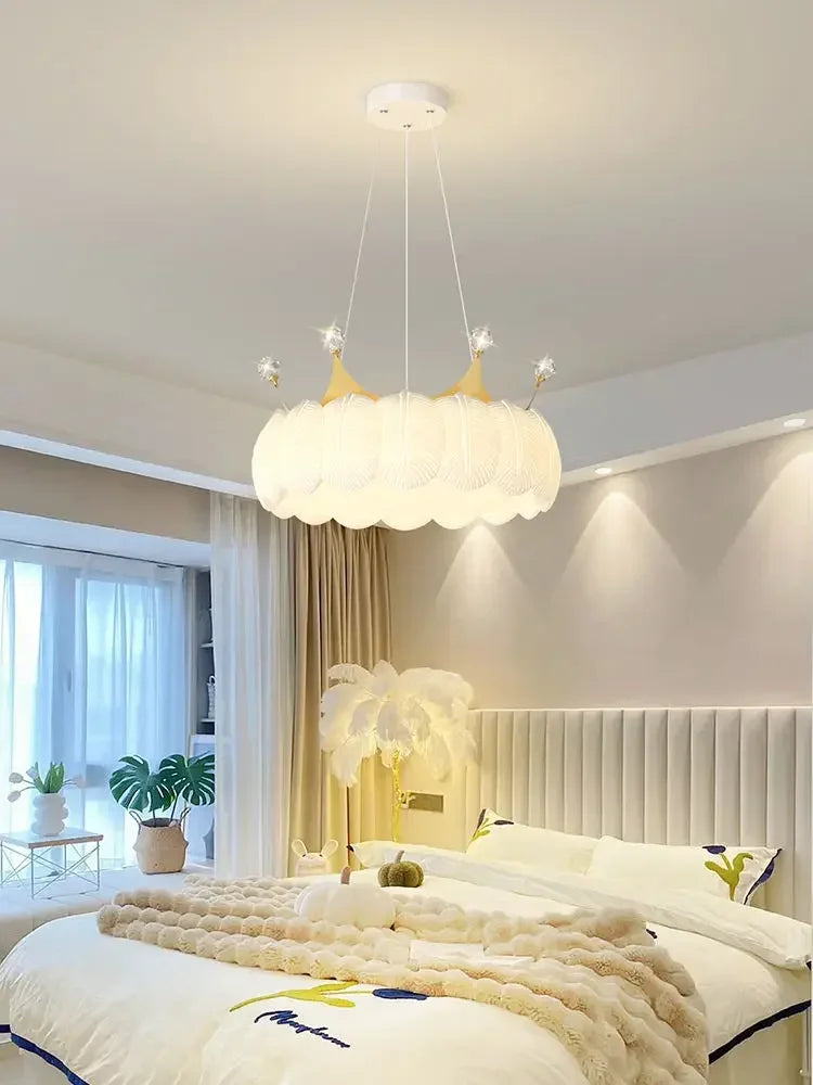 Afralia™ Gold&White LED Crown Small Chandelier for Living Dining Bedroom - Indoor Decor Lighting