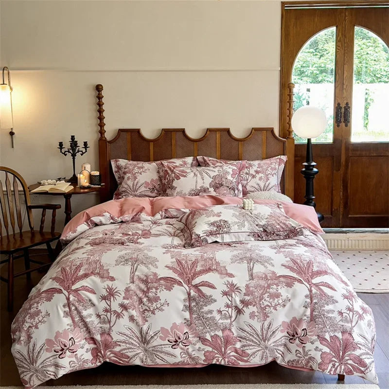 Afralia™ Egyptian Cotton Bedding Sets - Queen King Ru Size, Print Sheet Pillowcase Duvet Cover Set