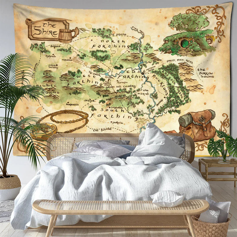 Afralia™ Mountain Forest Map Tapestry Wall Hanging - Boho Abstract Art for Home Decor