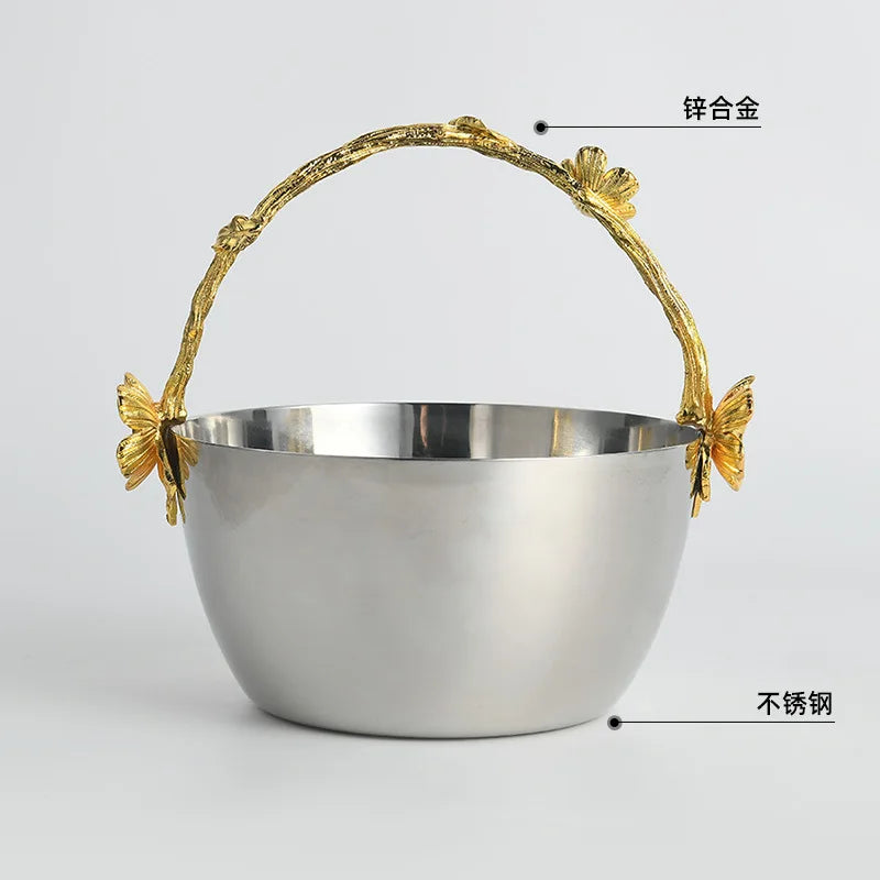 Afralia™ Silver Plum Blossom Fruit Plate with Ice Bucket - Nordic Light Luxury Home Decor
