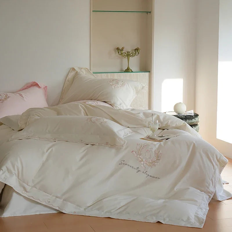 Afralia™ Brushed Volcanic Fleece Cotton Duvet Cover Set with Embroidered Details