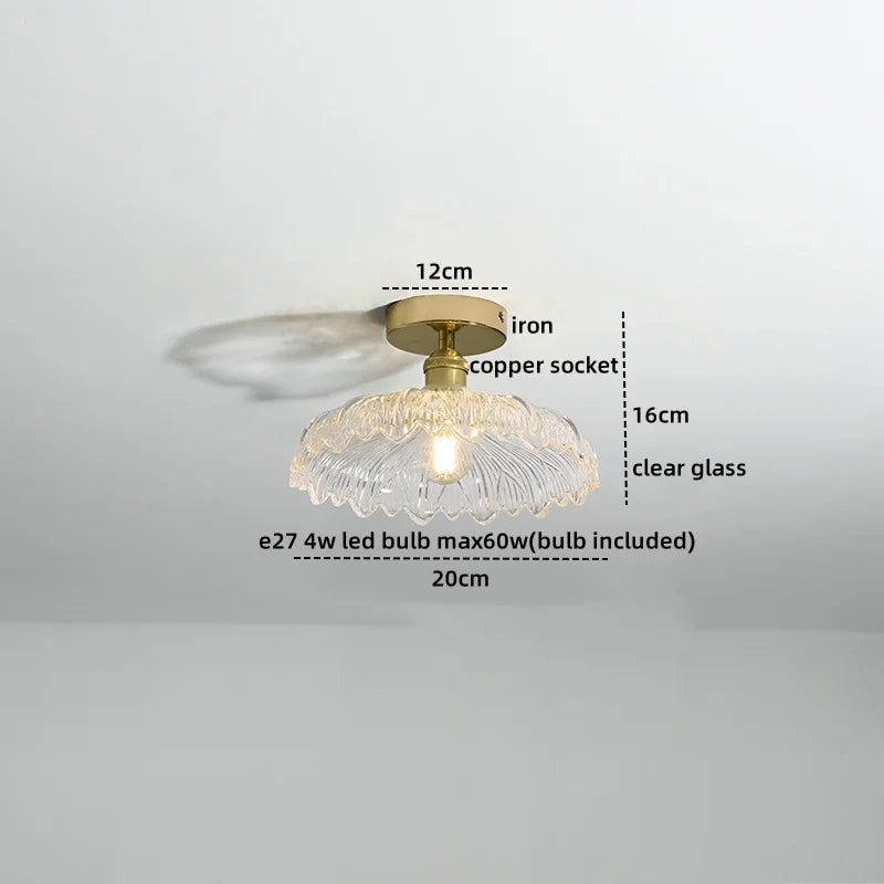 Afralia™ Copper Glass LED Ceiling Light for Indoor Kitchen Corridor Balcony Decor