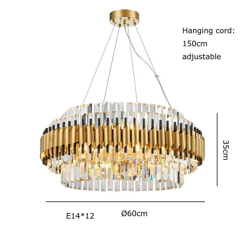 Afralia™ Gold Crystal Chandelier LED Ceiling Pendant Light - Luxurious Living Room Decor