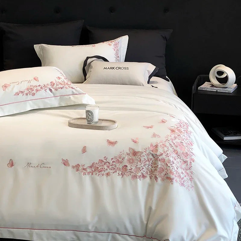 Afralia™ Egyptian Cotton Bedding Sets in White, Queen King Ru Size Bed Linens