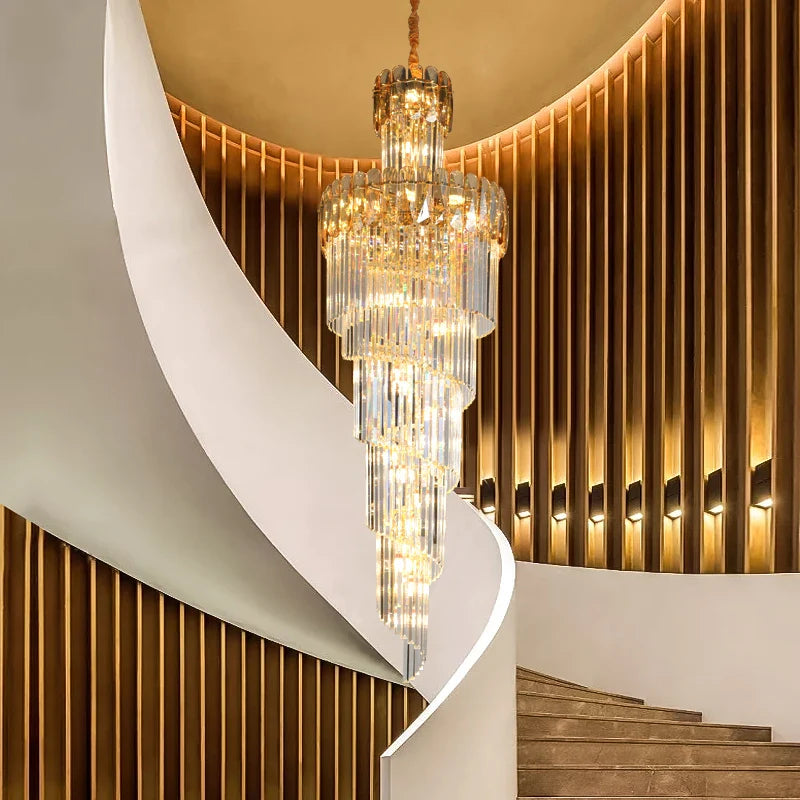 Afralia™ Crystal Luxury Chandelier: Designer Post-modern Duplex Living Room Long Chandelier