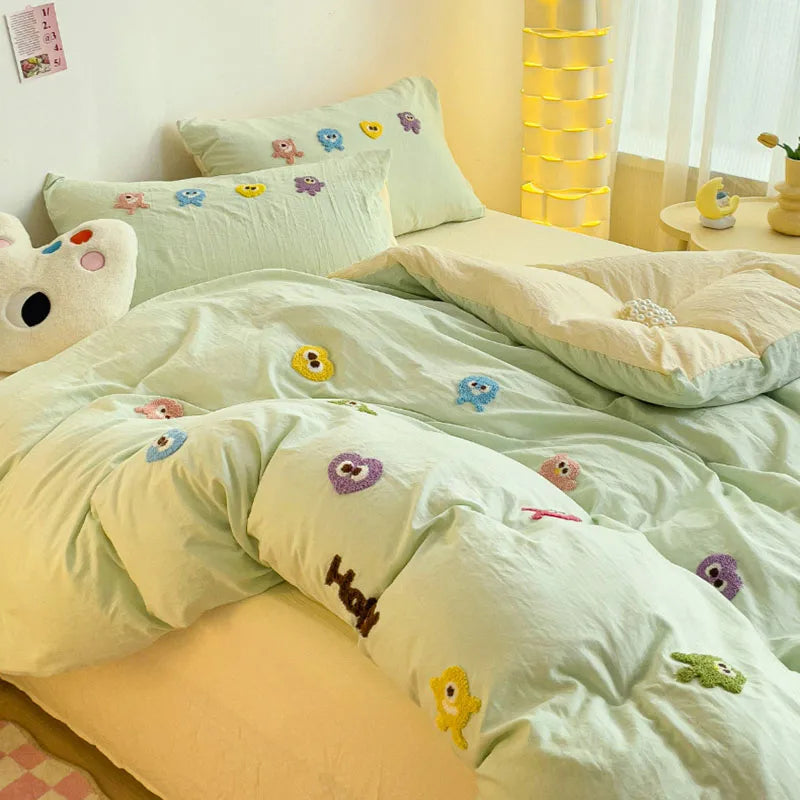 Afralia™ Cartoon Embroidery Bedding Set for Single & Double Sleepers