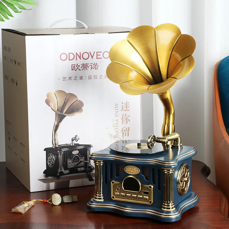 Afralia™ Vintage Gramophone Bluetooth Speaker with USB Port & Aux-in