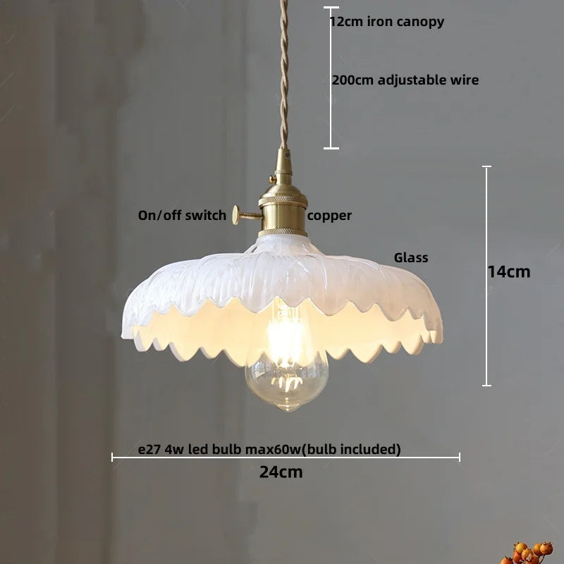 Afralia™ Amber Glass Walnut Wood LED Pendant Lamp with Copper Knob Switch