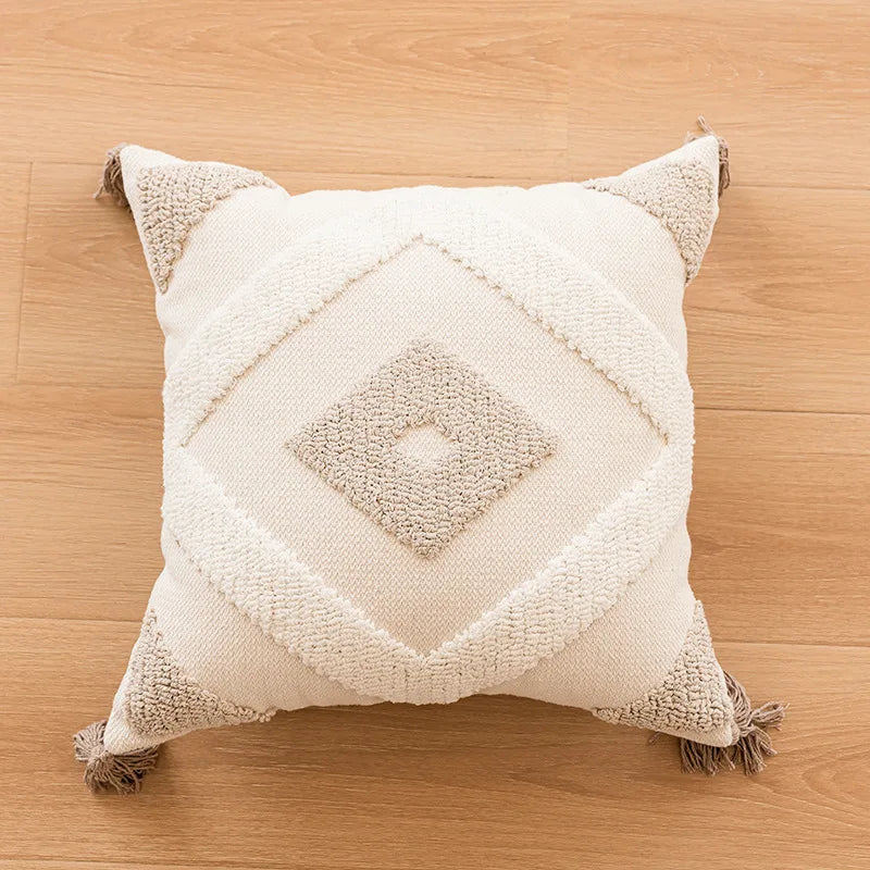 Afralia™ Geometric Semicircle Embroidered Crocheted Throw Pillow Cover for Sofa