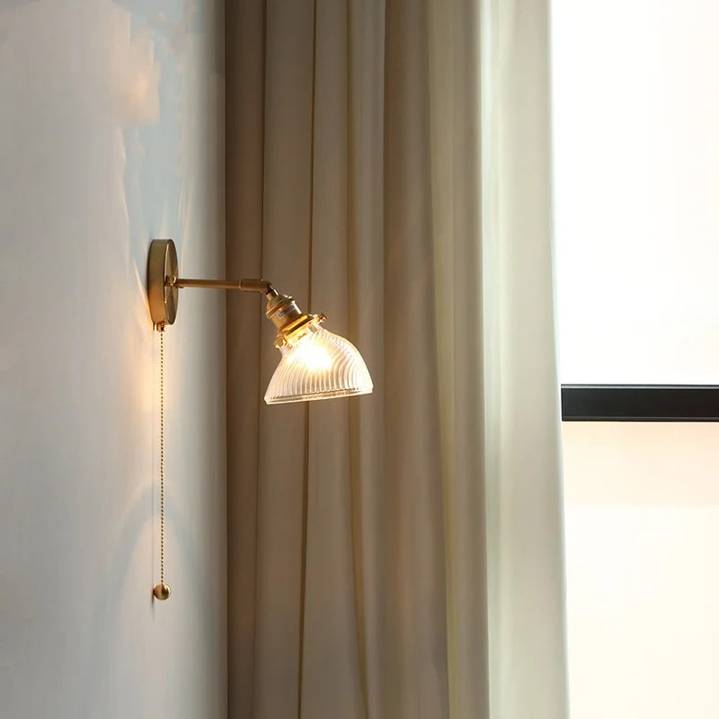 Afralia™ Green Glass LED Wall Sconce, Modern Nordic Rotate Copper Stair Light