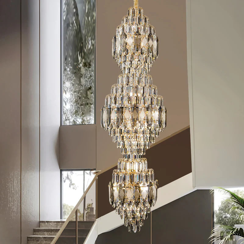 Afralia™ Spiral Staircase Crystal Chandelier - Duplex Floor Living Room Hotel Lobby Lighting