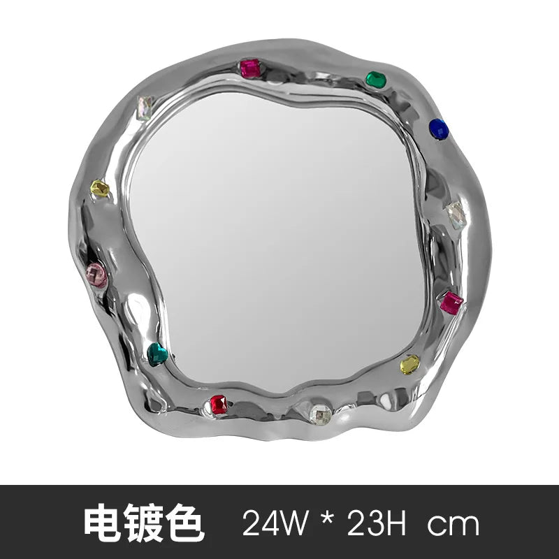 Afralia™ Irregular Edge Ceramic Makeup Mirror - Colored Stone Design - Home Decor