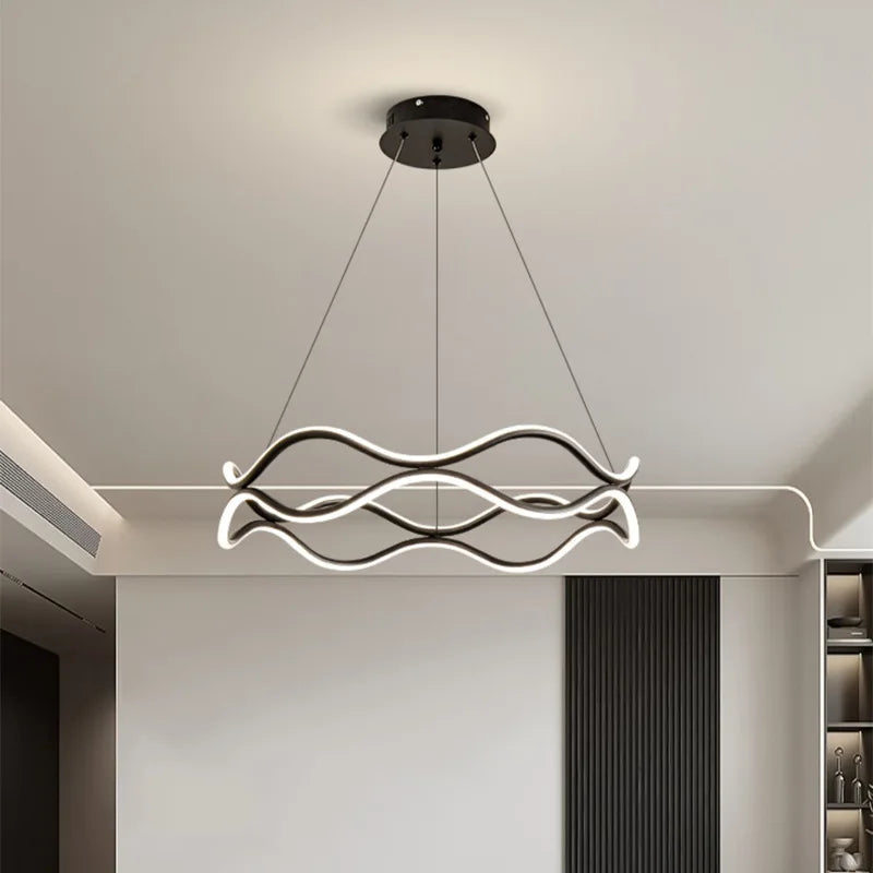 Afralia™ Wave Ring LED Pendant Chandelier for Living Room Bedroom, Modern Circle Lamp Fixture