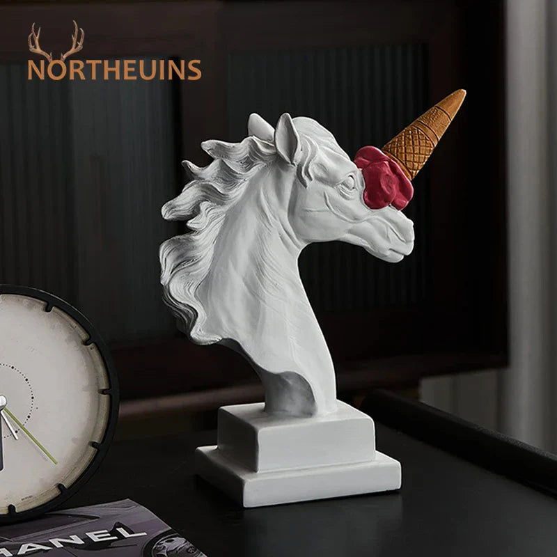 Afralia™ Horse Head with Ice Cream Statue Modern Art Ornament Sculpture