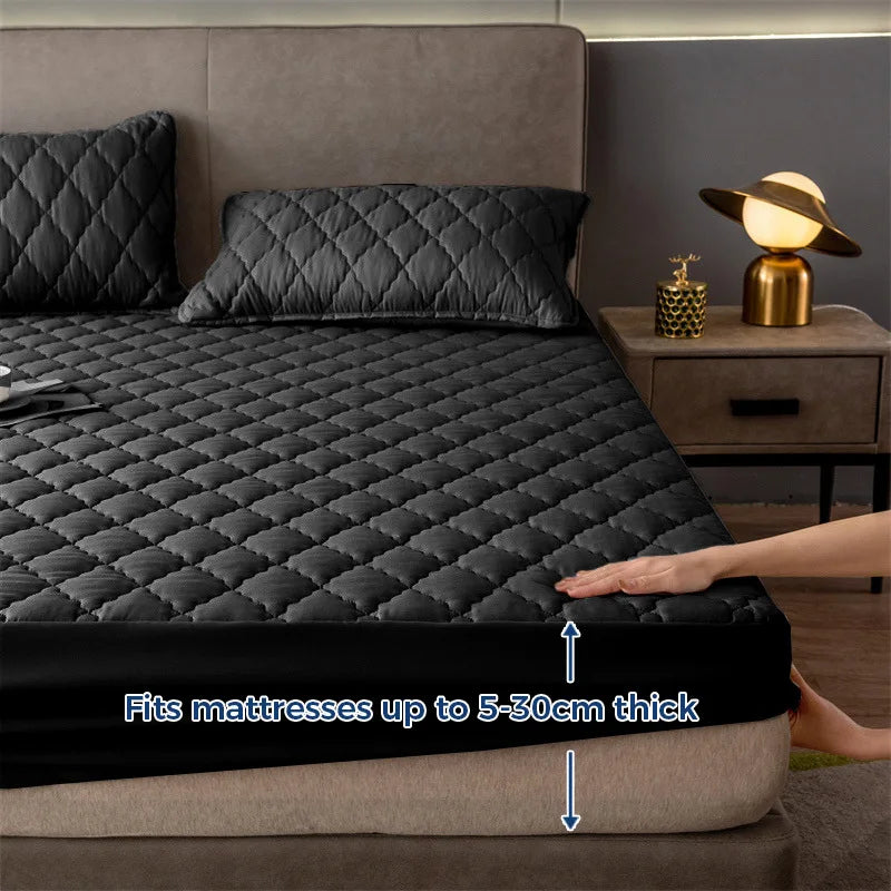 Afralia™ Geometric Quilted Fitted Sheet- Solid Color Mattress Cover-Queen King