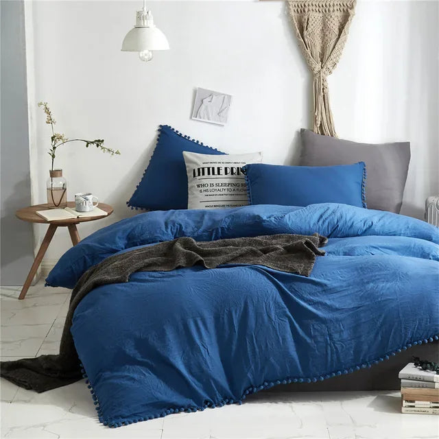 Afralia™ Furball Tasseles Bedding Set | King/Queen Duvet Cover & Washed Quilt Cover Set