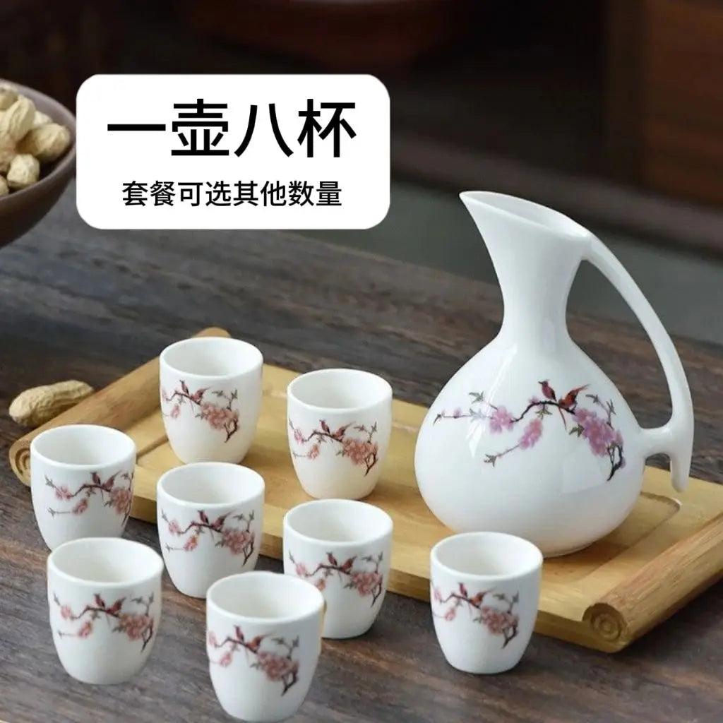 Afralia™ Ceramic Wine Set Dispenser Antique Pot Liquor Cup Warming Container