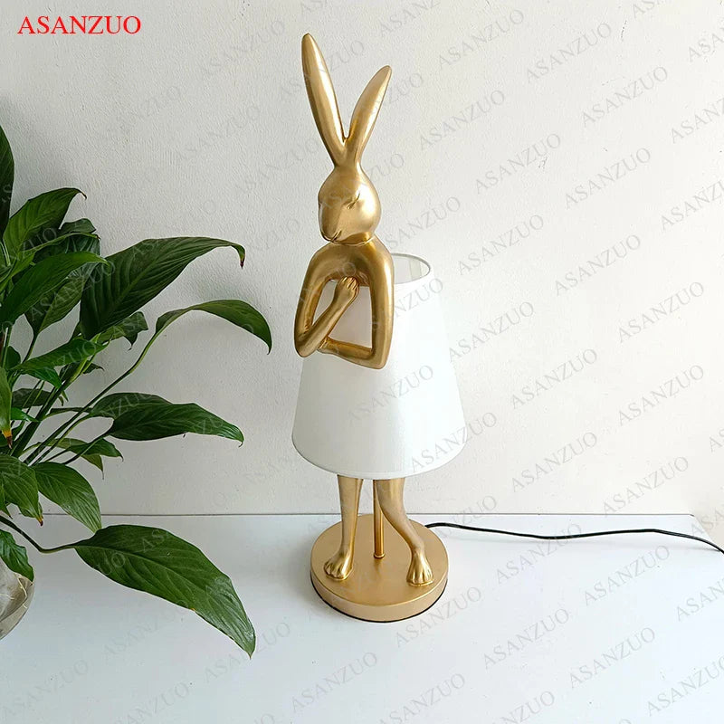 Afralia™ Bathing Rabbit Resin Table Lamp for Living Room and Bedroom Decor