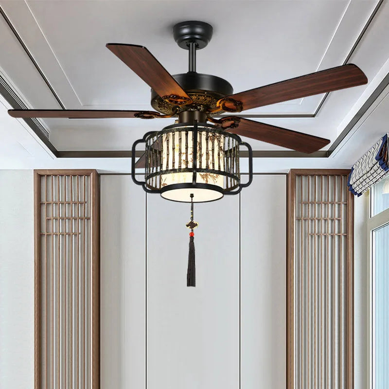 Afralia™ Retro Lantern Ceiling Fan Light Industrial Black Ventilator Lighting