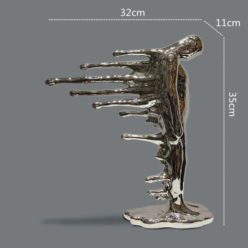 Afralia™ Silver Man Abstract Human Body Sculpture Figurine Home Decor Accessory