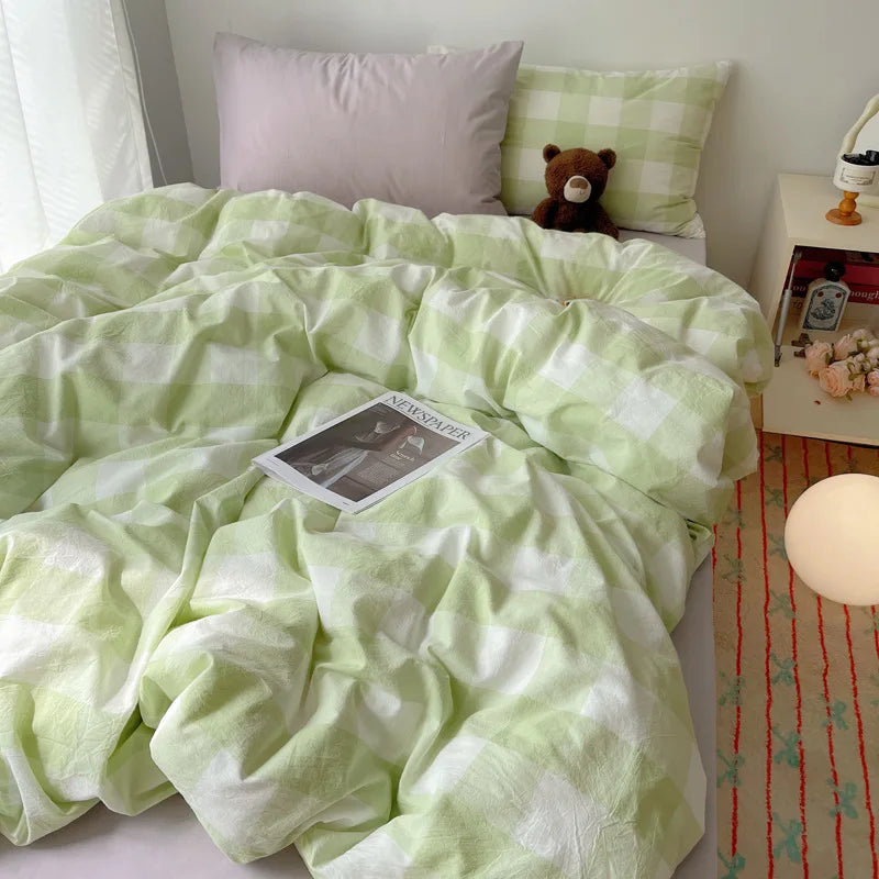 Afralia™ Cozy Cotton Grid Bedding Sets for Student Dorms - Queen/King Bedclothes