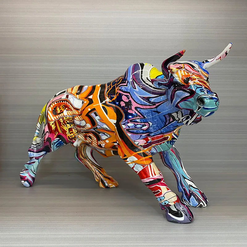 Afralia™ Resin Bull Statue: Decorative Graffiti Home & Office Decoration, Birthday Gift