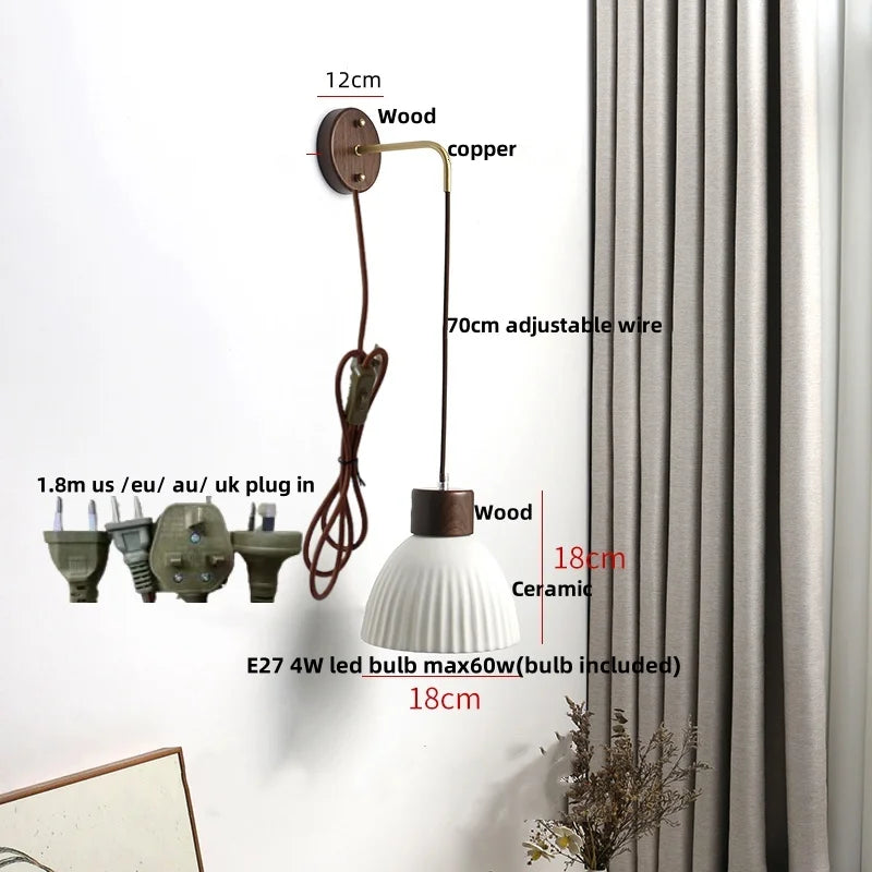 Afralia™ White Ceramic LED Wall Lamp Modern Wood Decor Stair Light Fixtures