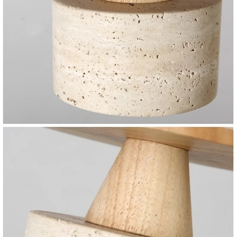 Afralia™ Yellow Travertine LED Pendant Lamp with Natural Wood Accent