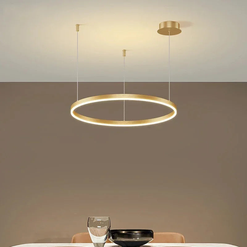 Afralia™ Modern LED Chandelier: Brushed Rings Ceiling Lighting, Gold&Black Frame