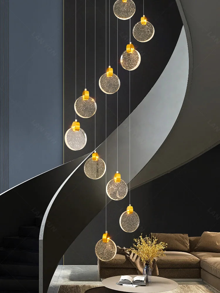 Afralia™ Crystal Chandelier LED Pendant Light for Modern Duplex Building Staircase
