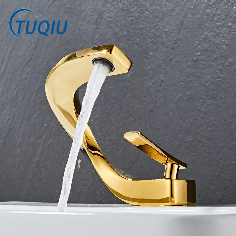 Afralia™ Gold Bathroom Faucet | Deck Mounted Sink Tap | Hot and Cold Basin Mixer