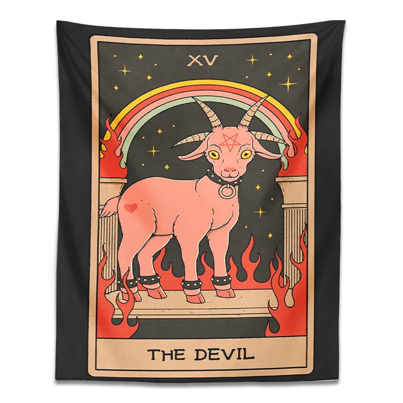 Afralia™ Devil Tarot Goat Wall Hanging Tapestry - Home Decor Hippie Dorm Room