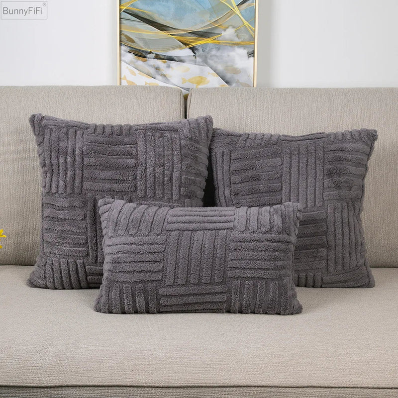 Afralia™ Soft Flocking Cream Cushion Cover for Home Decor 30x50cm 45x45cm 50x50cm