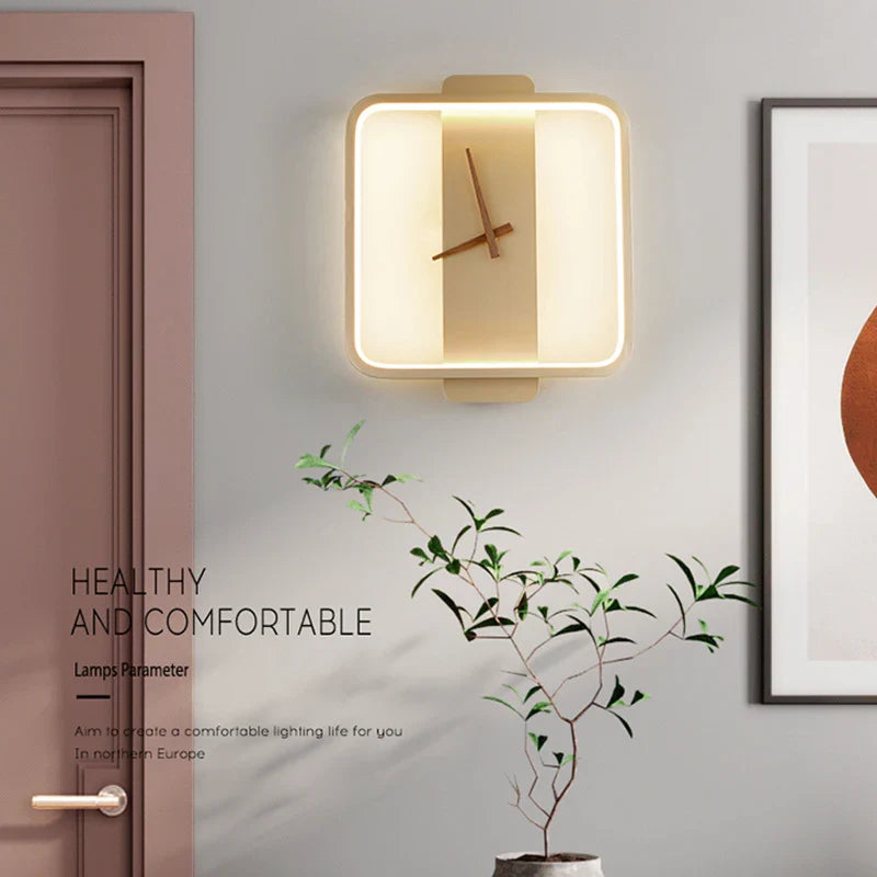 Afralia™ Modern Nordic Wall Clock Lamp for Bedroom and Living Room