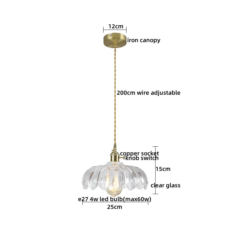 Afralia™ Japanese Style LED Pendant Lamp Copper Glass Hanging Light Fixtures