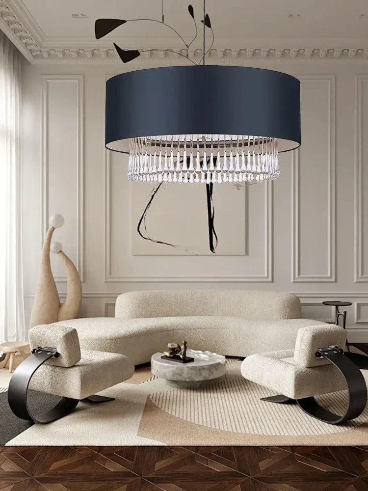 Afralia™ Round Fabric Crystal Pendant Ceiling Chandelier for Living Room Bedroom_decor Lamparas