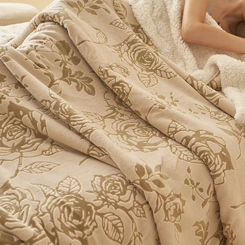 Afralia™ Winter 3D Carved Milk Velvet Blanket for Sofa - Soft Warm Nap Quilt