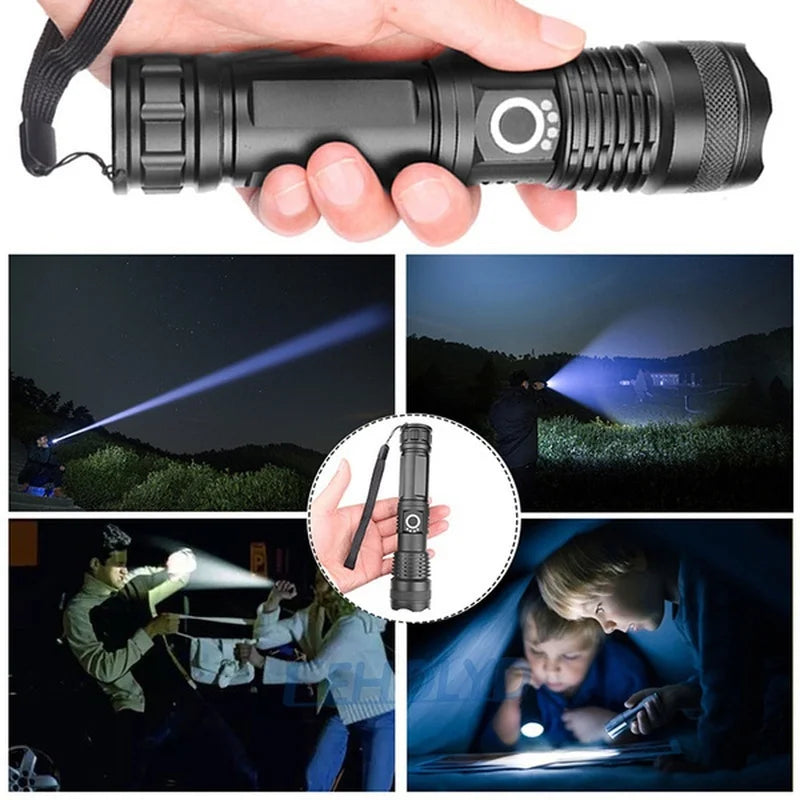 Afralia™ XHP100 Rechargeable LED Flashlight for Camping, Outdoor & Emergency