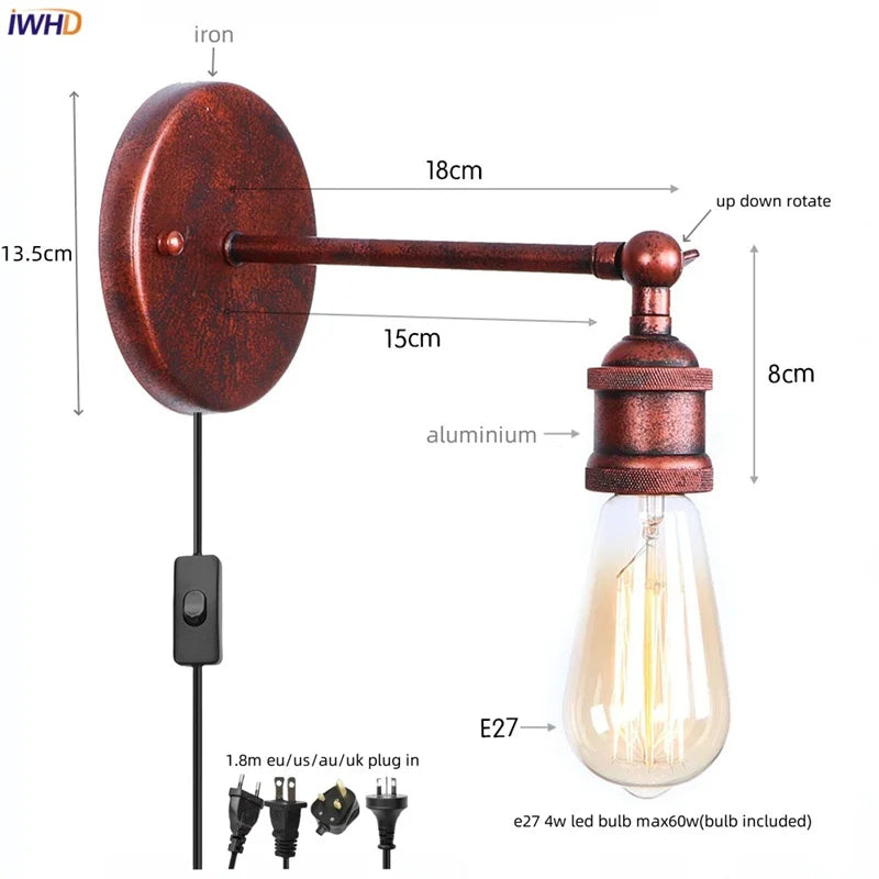Afralia™ Loft LED Wall Lights Living Room Bedroom Bedside Lamp Vintage Wandlamp