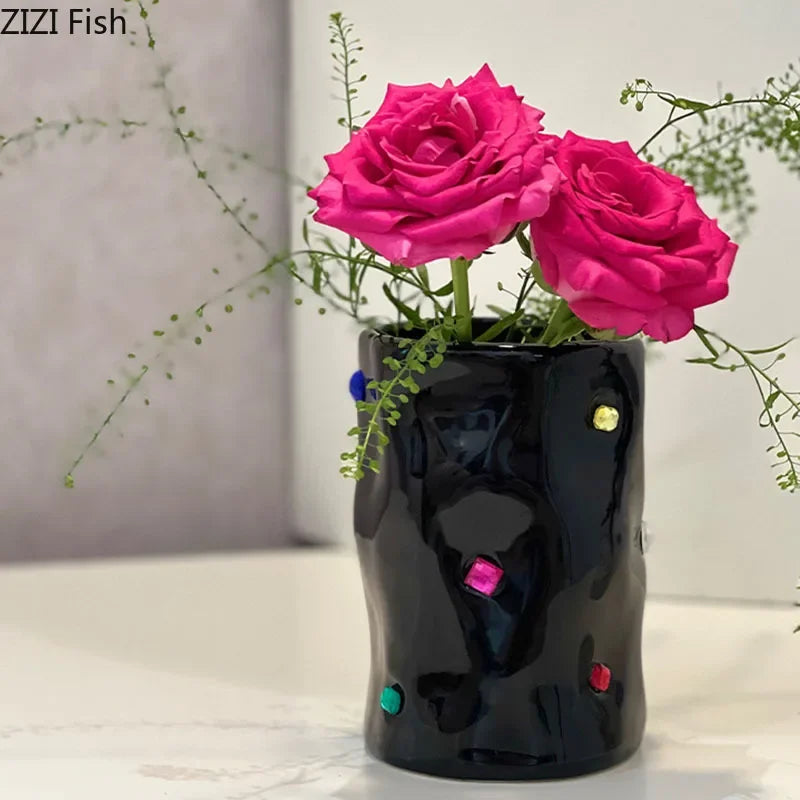 Afralia™ Gemstone Ceramic Vase: Desk Decor, Floral Arrangement, Room Aesthetic