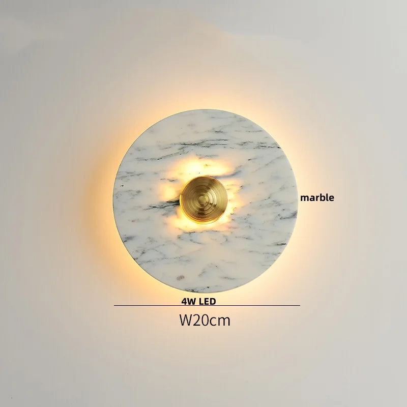Afralia™ Round Black Iron LED Wall Lamp Bulgari Marble White Glass Stair Light